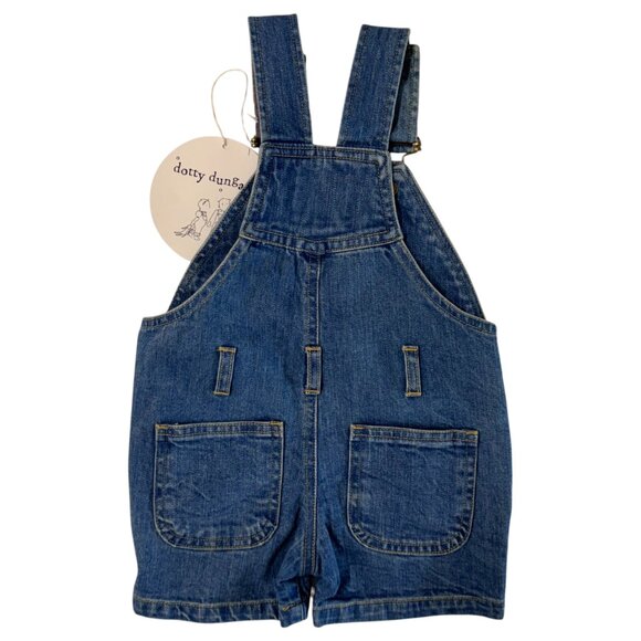 DOTTY DUNGAREES -  SHORTALLS- STONEWASH STRETCH COTTON DENIM- BLUE - NWT - Picture 2 of 3